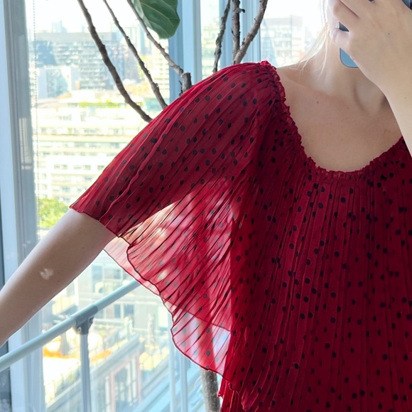 Zara Pleated Tiered Polka Dot Blouse - Picture 3 of 9